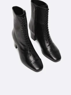 Black Leather Lace-Up Ankle Boots-Carel Online