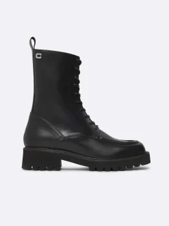 Black Leather Lace-Up Boots-Carel Cheap