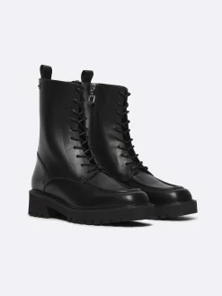 Black Leather Lace-Up Boots-Carel Cheap