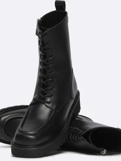 Black Leather Lace-Up Boots-Carel Cheap