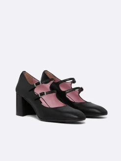 Black Leather Mary Janes Pumps-Carel Online