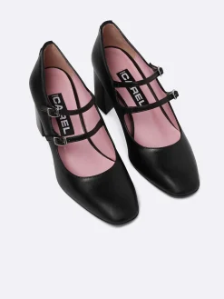 Black Leather Mary Janes Pumps-Carel Online