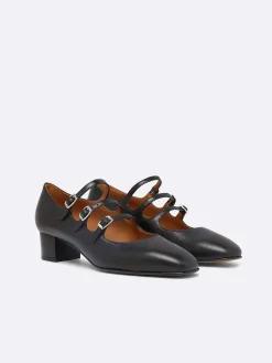 Black Leather Mary Janes Pumps-Carel Store