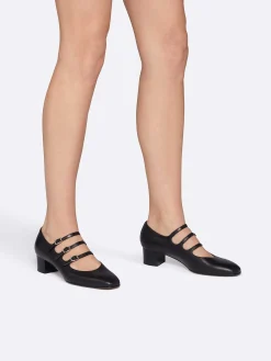 Black Leather Mary Janes Pumps-Carel Store