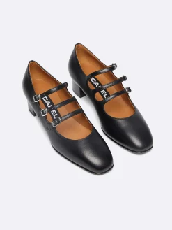 Black Leather Mary Janes Pumps-Carel Store
