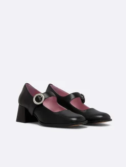 Black Leather Mary Janes Pumps-Carel Discount