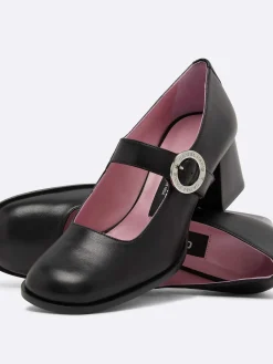 Black Leather Mary Janes Pumps-Carel Discount