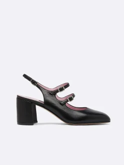 Black Leather Slingback Mary Janes-Carel Cheap