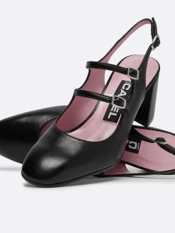 Black Leather Slingback Mary Janes-Carel Cheap