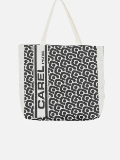Black Monogrammed Tote Bag With Jacquard Weave-Carel Clearance