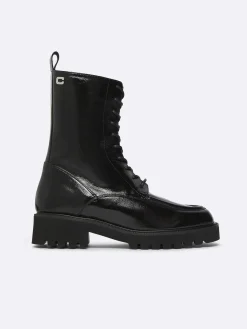 Black Naplack Leather Lace-Up Ankle Boots-Carel Store