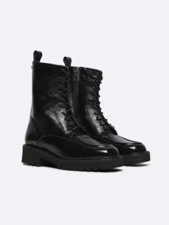 Black Naplack Leather Lace-Up Ankle Boots-Carel Store