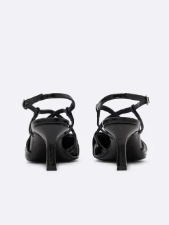 Black Naplack Leather Slingback Pumps-Carel Online