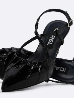 Black Naplack Leather Slingback Pumps-Carel Online
