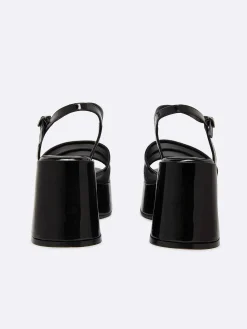 Black Patent Leather And Mesh Sandals-Carel Fashion