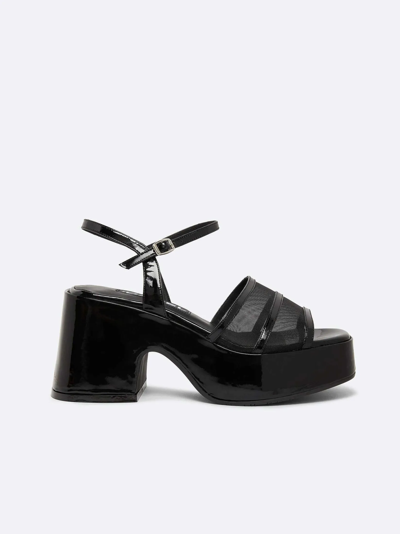Black Patent Leather And Mesh Sandals-Carel Fashion