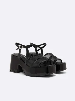 Black Patent Leather And Mesh Sandals-Carel Fashion
