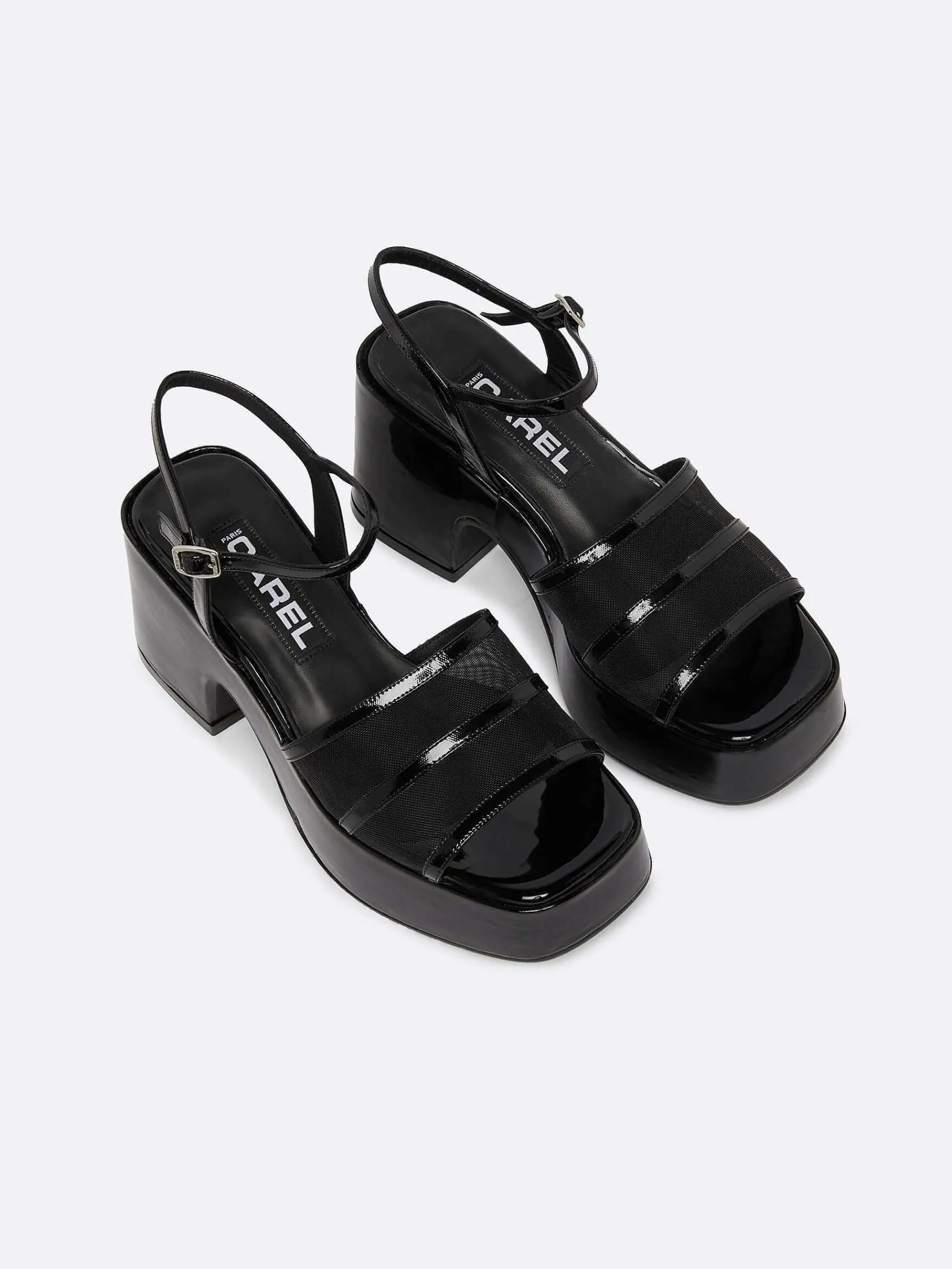 Black Patent Leather And Mesh Sandals-Carel Fashion