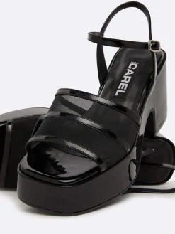Black Patent Leather And Mesh Sandals-Carel Fashion
