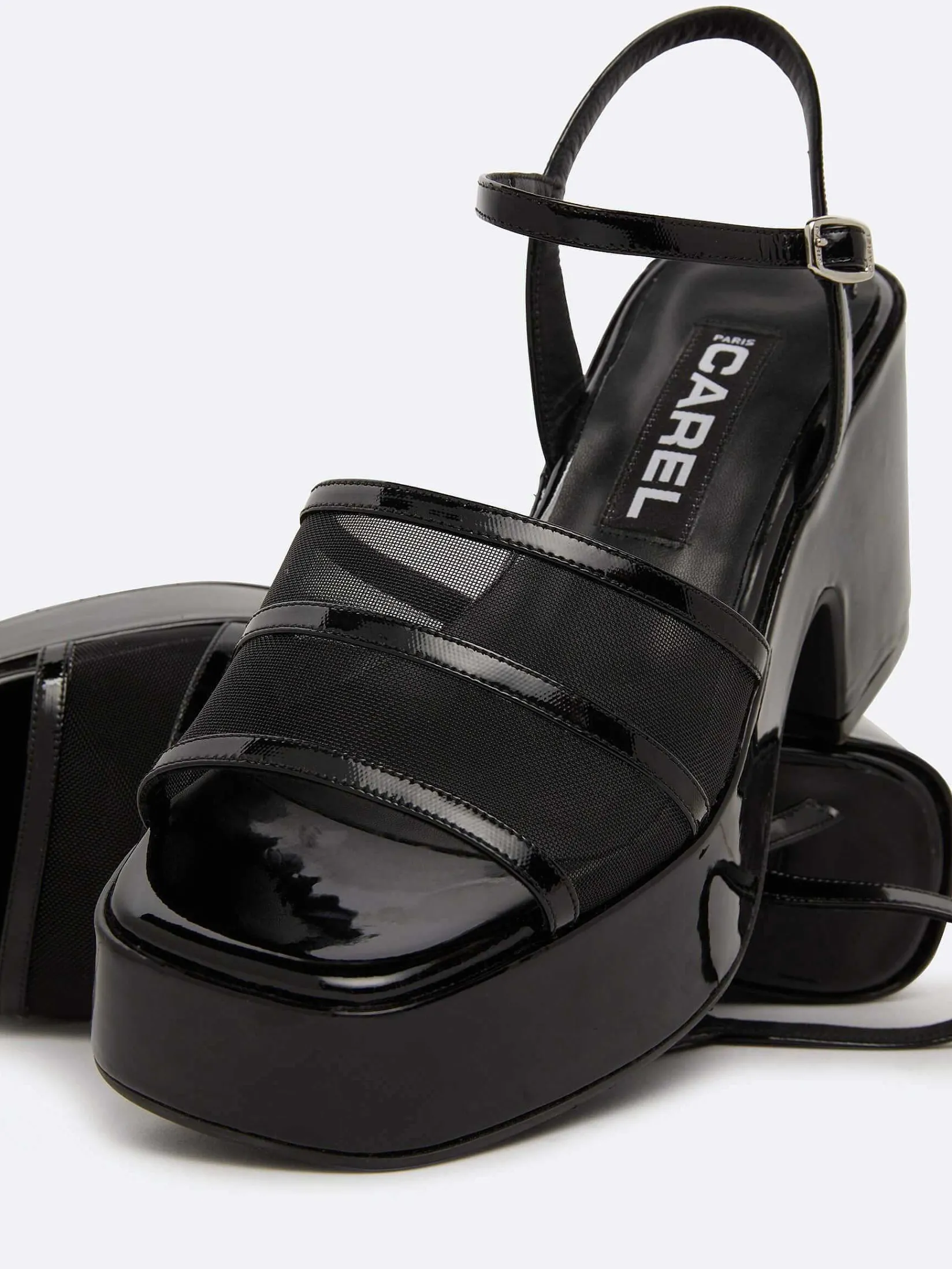 Black Patent Leather And Mesh Sandals-Carel Fashion