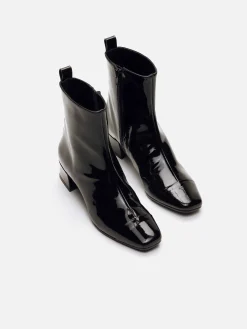 Black Patent Leather Ankle Boots-Carel Cheap