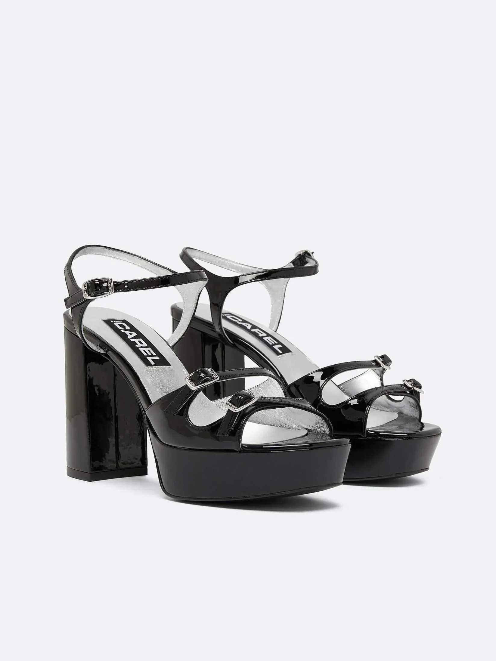 Black Patent Leather Platform Sandals-Carel Shop