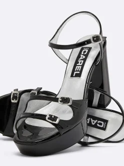 Black Patent Leather Platform Sandals-Carel Shop