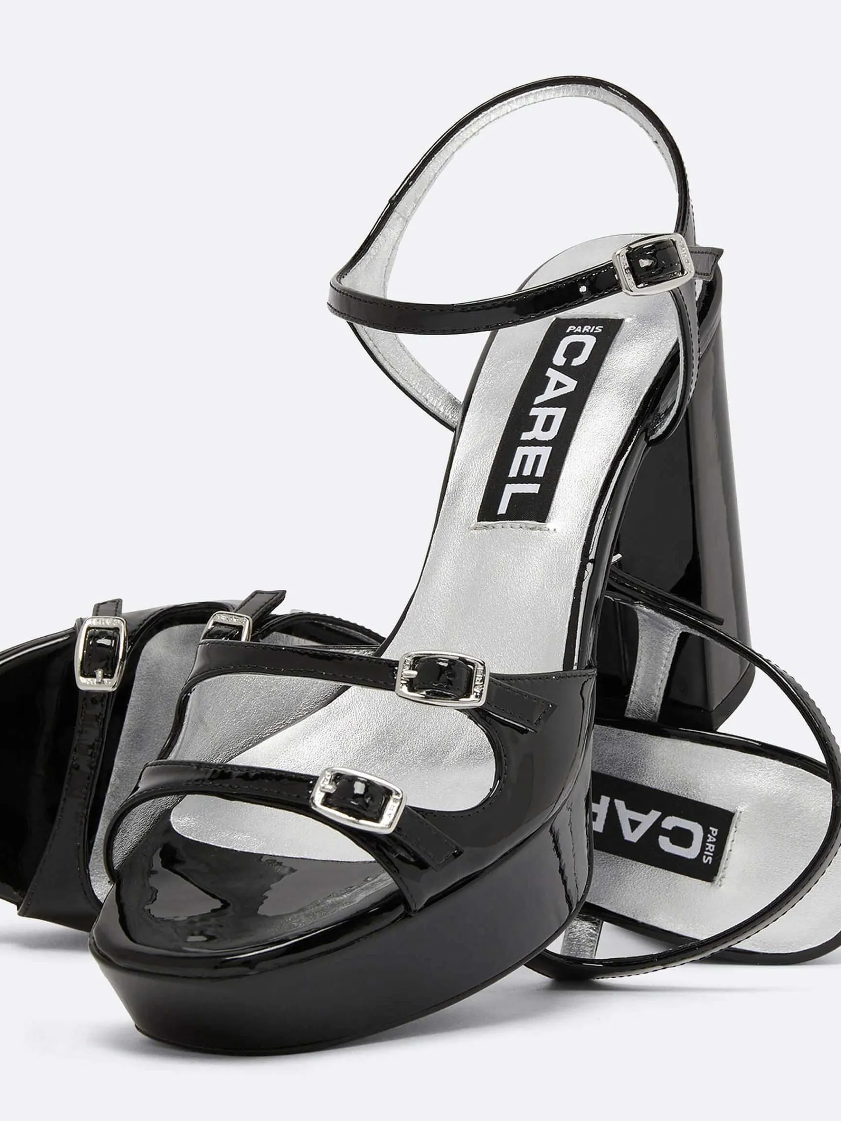 Black Patent Leather Platform Sandals-Carel Shop