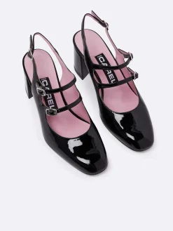 Black Patent Leather Slingback Mary Janes-Carel Best Sale