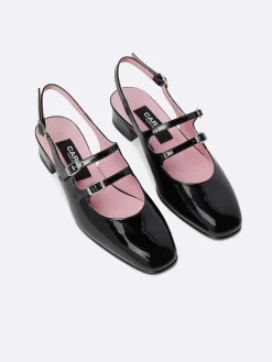 Black Patent Leather Slingback Mary Janes-Carel Outlet