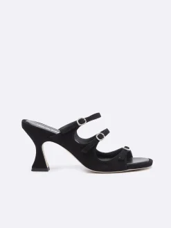 Black Suede Leather And Strass Buckles Mules-Carel Sale