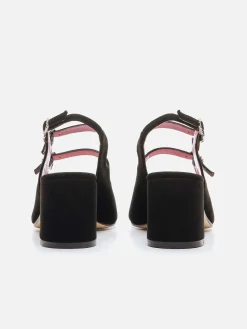 Black Suede Leather And Strass Buckles Slingback Mary Janes-Carel Store