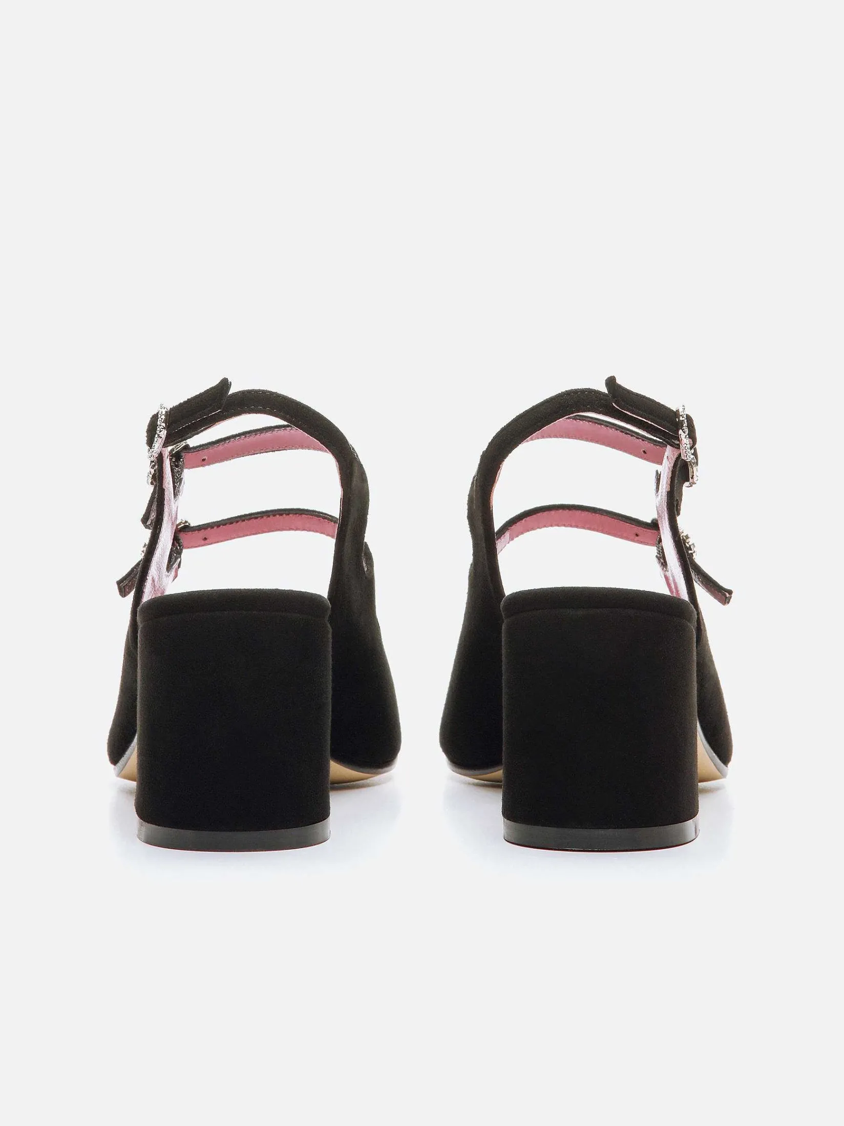 Black Suede Leather And Strass Buckles Slingback Mary Janes-Carel Store