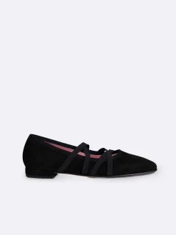 Black Suede Leather Ballet Flats-Carel Cheap