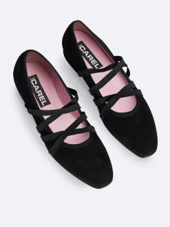 Black Suede Leather Ballet Flats-Carel Cheap