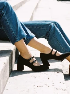 Black Suede Leather Mary Janes Pumps-Carel Best Sale