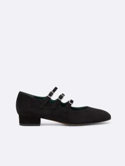 Black Suede Leather Mary Janes Ballet Flats-Carel Discount