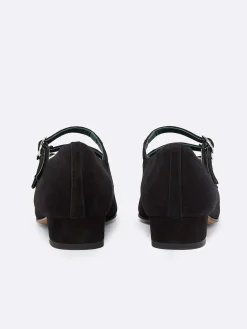 Black Suede Leather Mary Janes Ballet Flats-Carel Discount