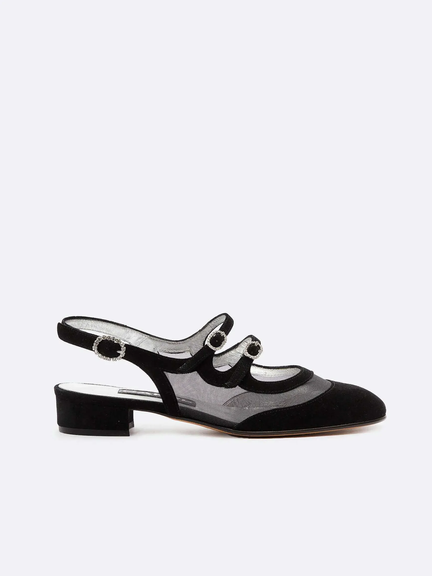 Black Suede Leather Mesh And Strass Buckles Mary Janes-Carel Best Sale