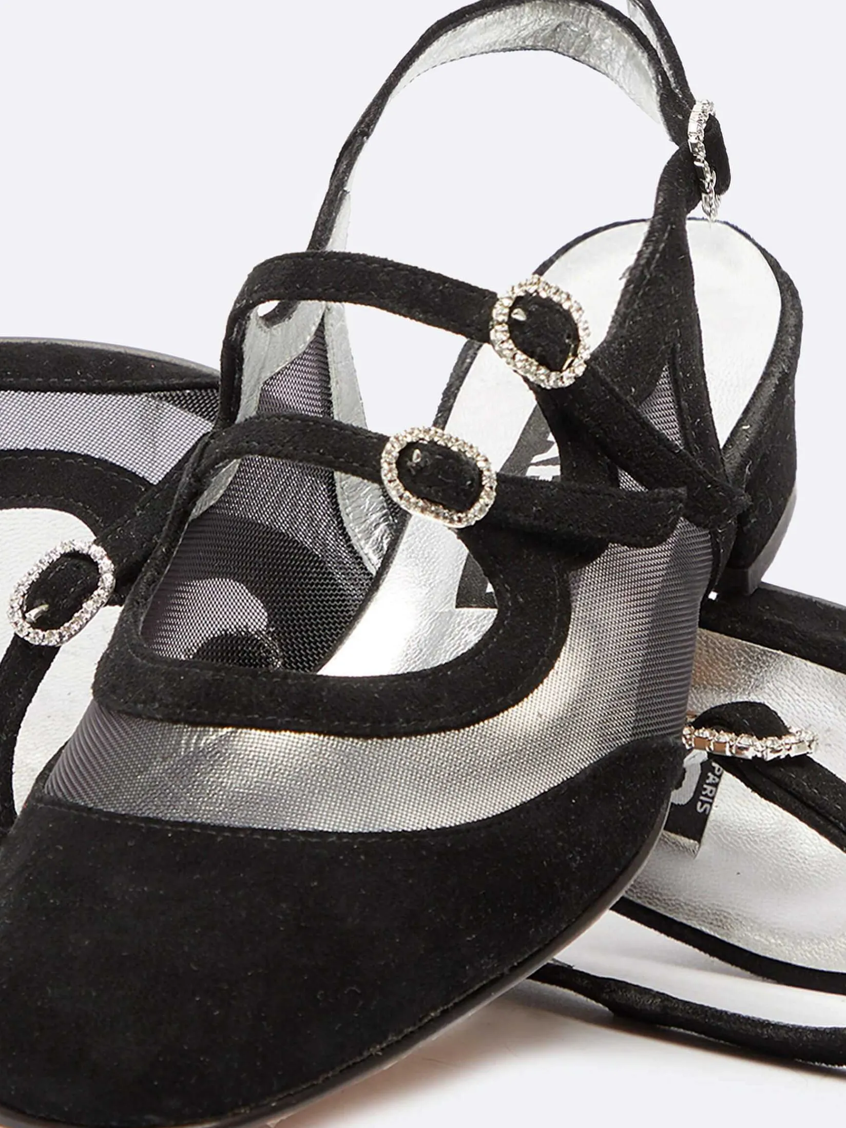 Black Suede Leather Mesh And Strass Buckles Mary Janes-Carel Best Sale