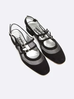 Black Suede Leather Mesh And Strass Buckles Mary Janes-Carel Best Sale