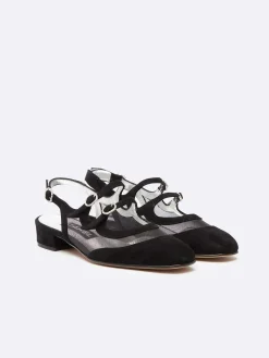 Black Suede Leather Mesh And Strass Buckles Mary Janes-Carel Best Sale
