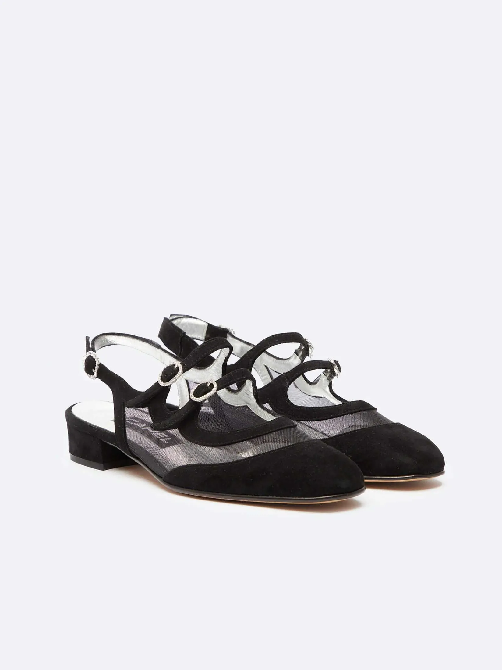 Black Suede Leather Mesh And Strass Buckles Mary Janes-Carel Best Sale