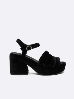 Black Velvet Fabric And Strass Buckles Sandals-Carel New