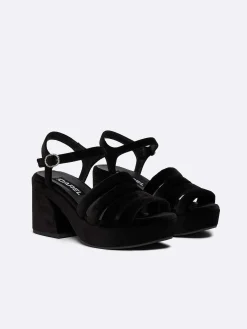 Black Velvet Fabric And Strass Buckles Sandals-Carel New