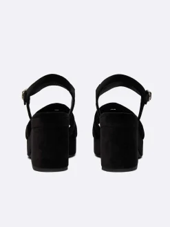 Black Velvet Fabric And Strass Buckles Sandals-Carel New