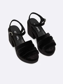 Black Velvet Fabric And Strass Buckles Sandals-Carel New