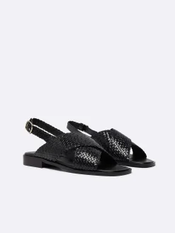 Black Woven Leather Sandals-Carel Best