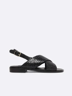 Black Woven Leather Sandals-Carel Best