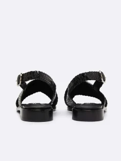 Black Woven Leather Sandals-Carel Best